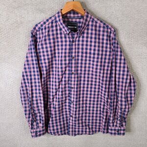 Red Herring Shirt Men XL Pink‎ Blue Plaid Gingham Long Sleeve Button Down Cotton